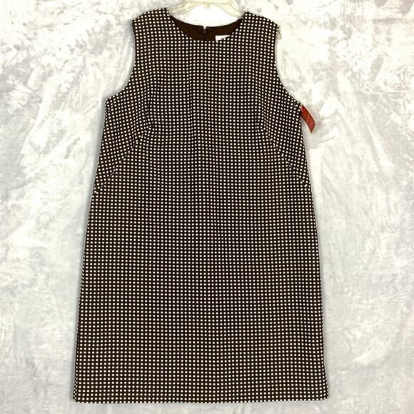 Isaac Mizrahi Target Sheath Dress Womens 16 Brown White Polka Dot Sleeveless NWT - Picture 1 of 8